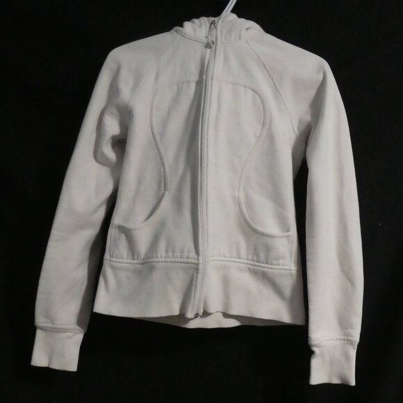 LULULEMON | size 4 | Classic White Scuba Hoodie With Black Omega logo on Hood - Picture 2 of 16